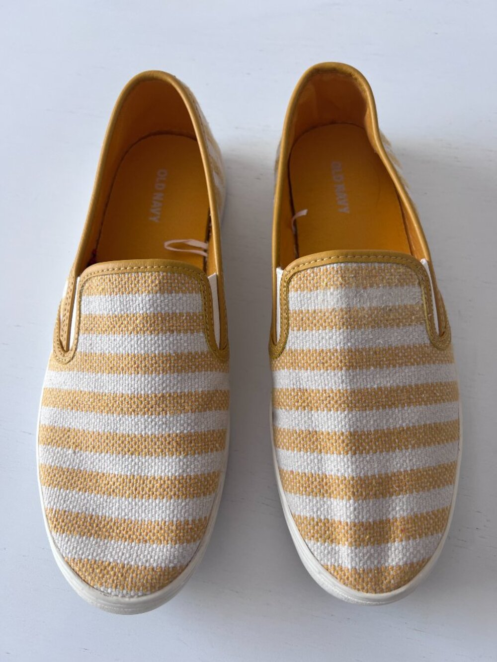 Old Navy Yellow & White Striped Canvas Slip-On Sneakers - Size 9
